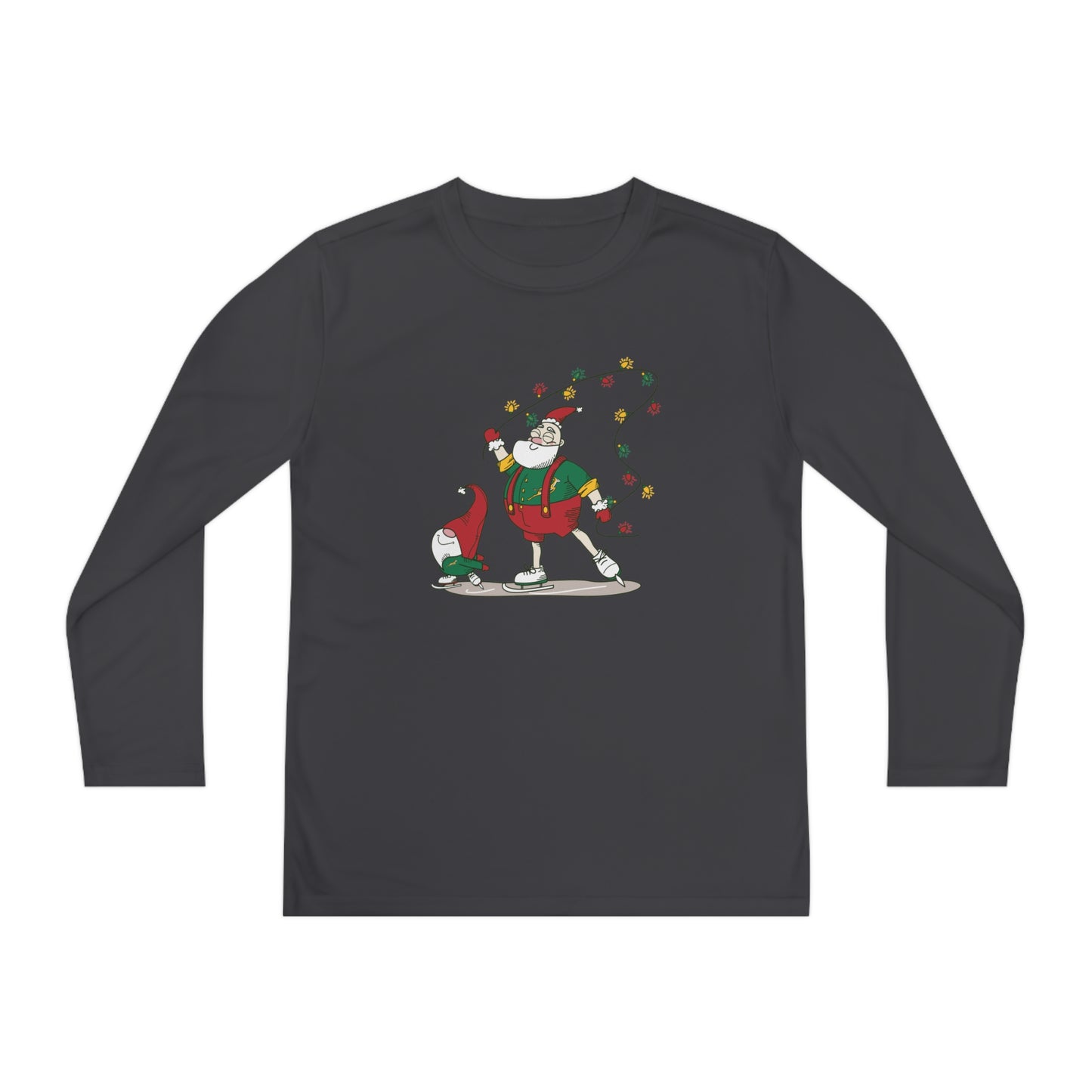 Santa Bok Fan Ice Skating Christmas Youth Long Sleeve Competitor Tee