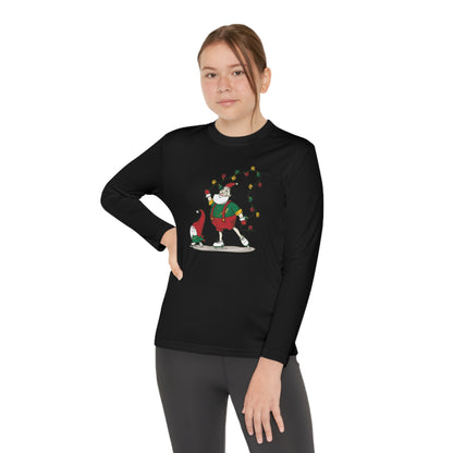 Santa Bok Fan Ice Skating Christmas Youth Long Sleeve Competitor Tee