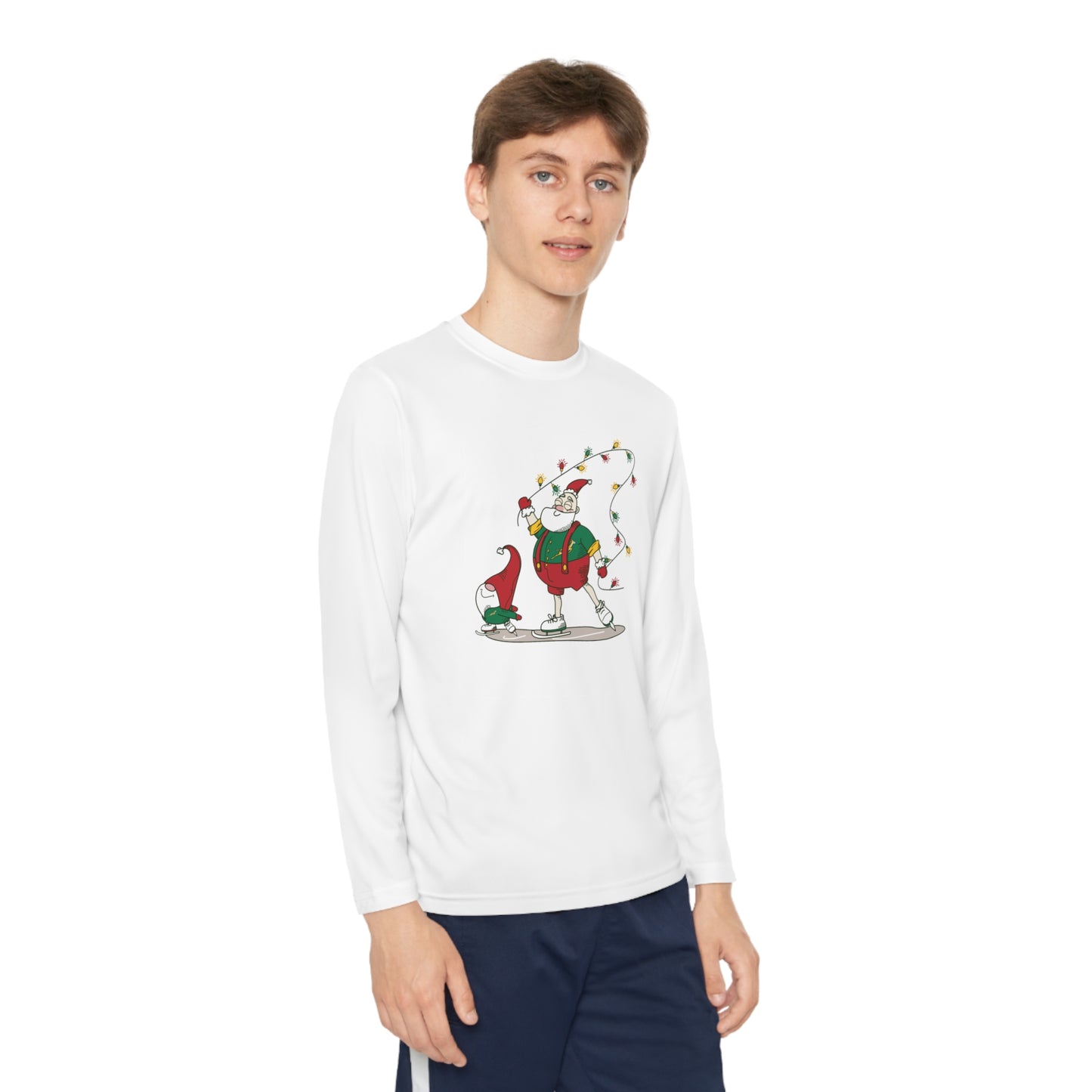 Santa Bok Fan Ice Skating Christmas Youth Long Sleeve Competitor Tee