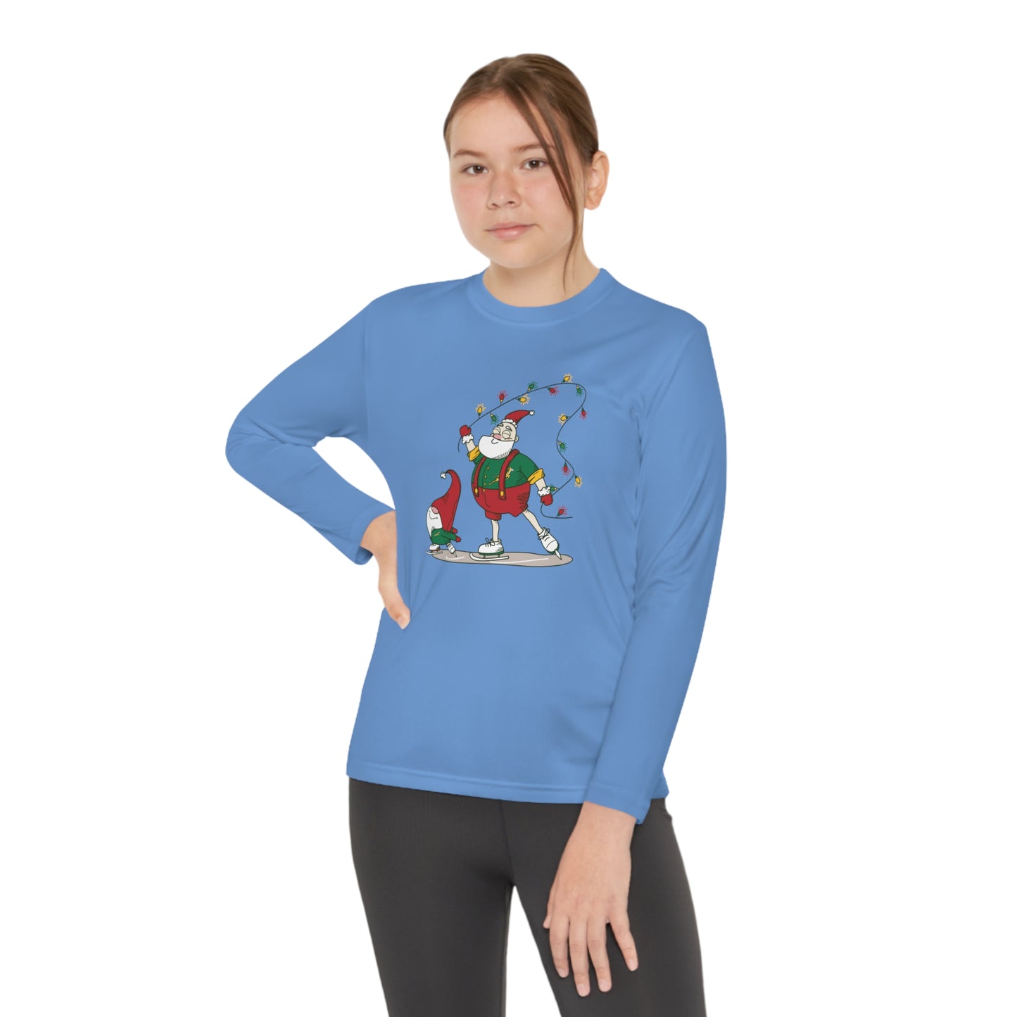 Santa Bok Fan Ice Skating Christmas Youth Long Sleeve Competitor Tee