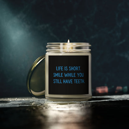 Life is Short. Smile. Scented Coconut Apricot Candles (4oz, 9oz)