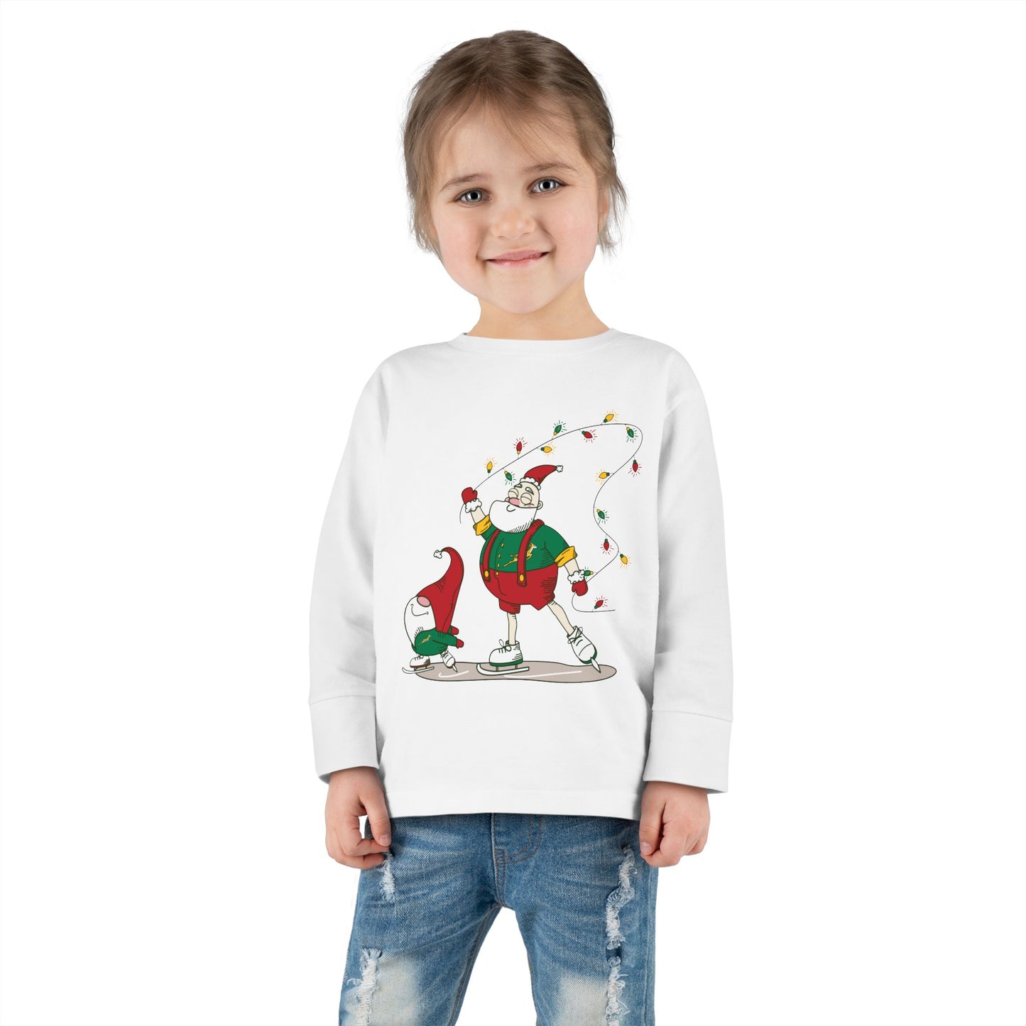 Santa Bok Fan Ice Skating Christmas Toddler Long Sleeve Tee