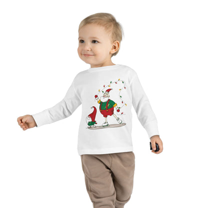 Santa Bok Fan Ice Skating Christmas Toddler Long Sleeve Tee