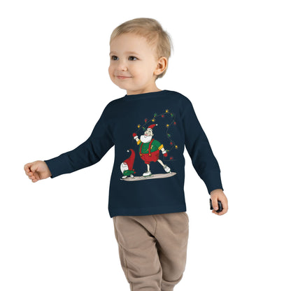 Santa Bok Fan Ice Skating Christmas Toddler Long Sleeve Tee