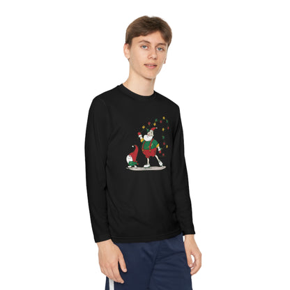 Santa Bok Fan Ice Skating Christmas Youth Long Sleeve Competitor Tee