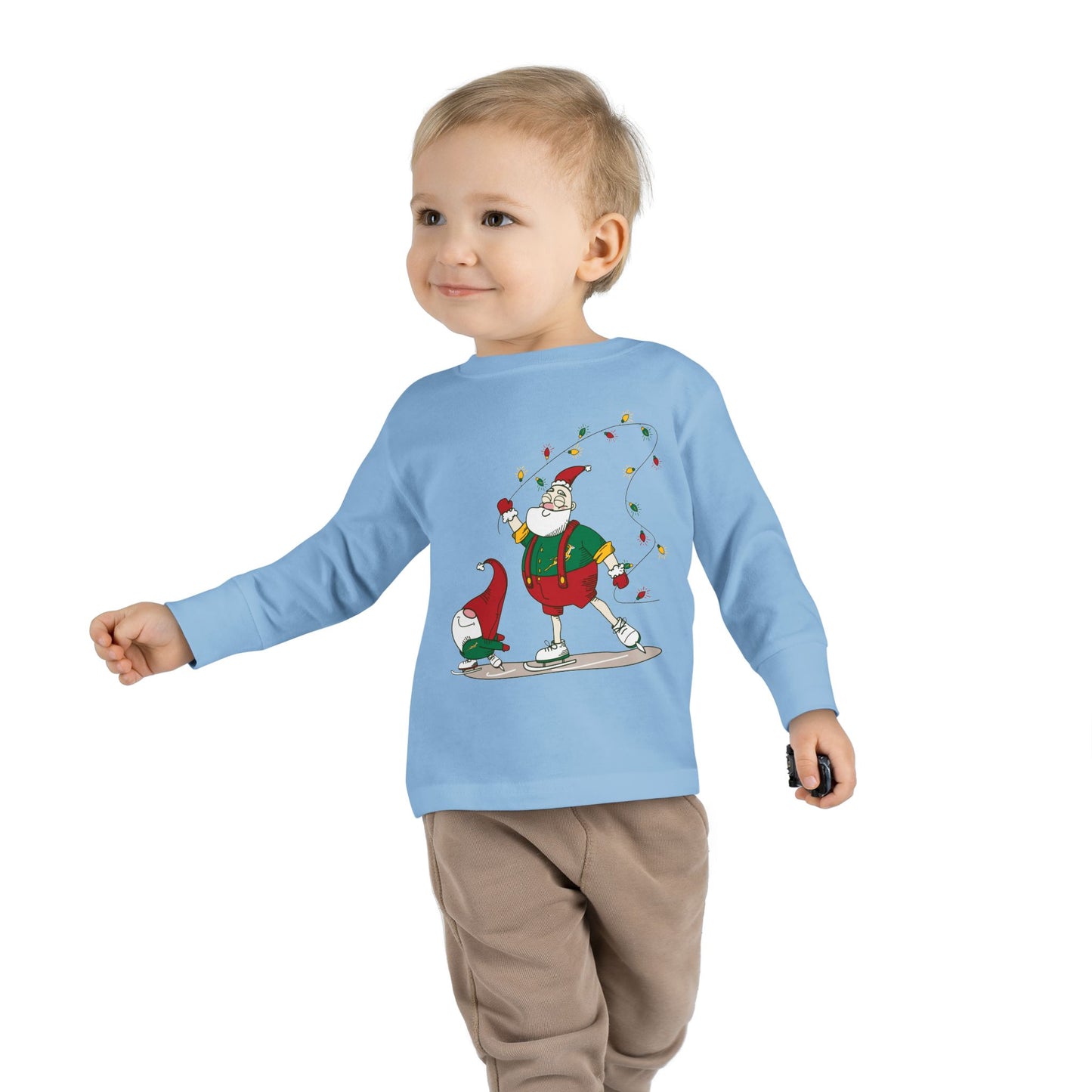 Santa Bok Fan Ice Skating Christmas Toddler Long Sleeve Tee