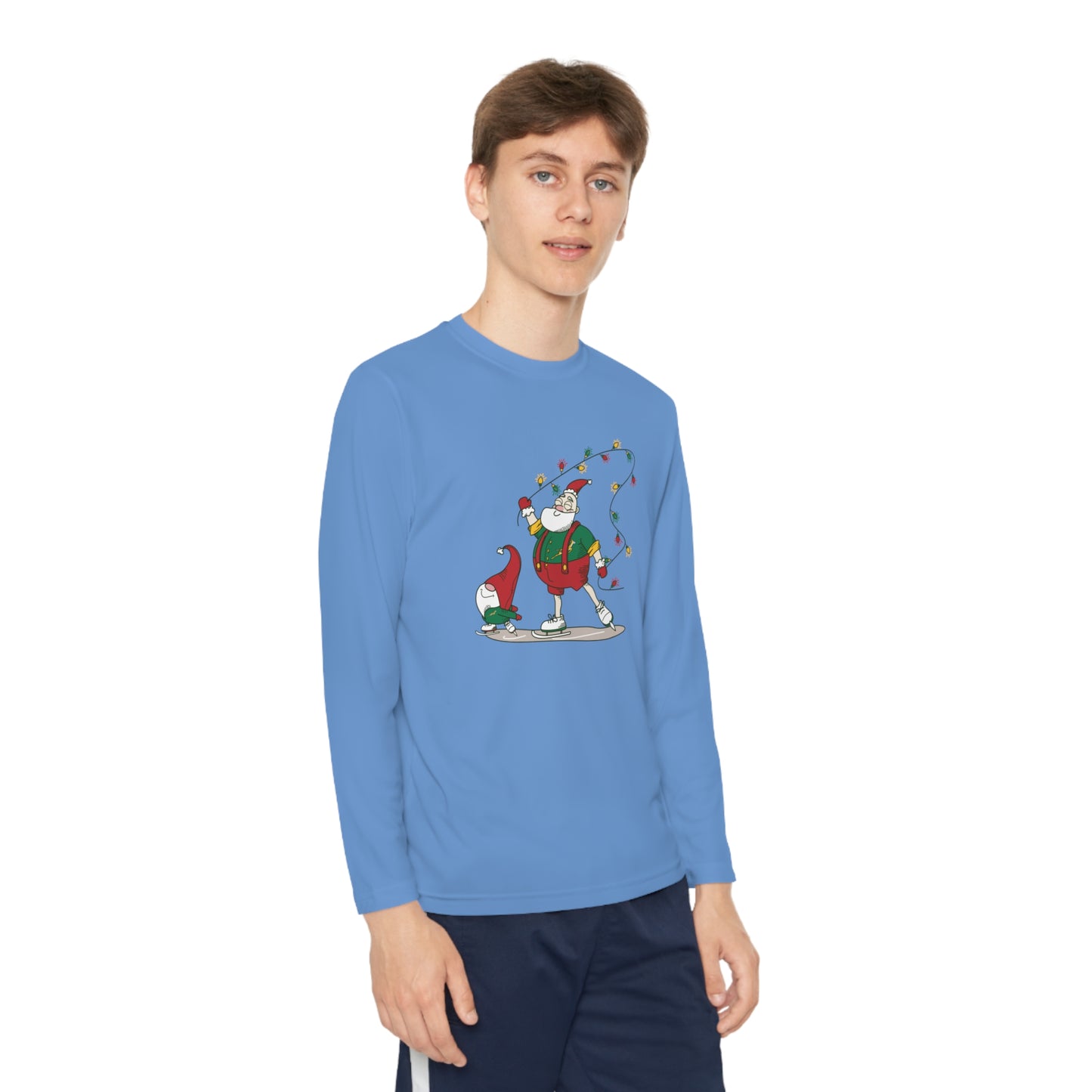 Santa Bok Fan Ice Skating Christmas Youth Long Sleeve Competitor Tee