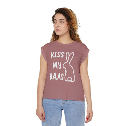 Kiss my Haas Women’s Flowy Rolled Cuffs Muscle Tee