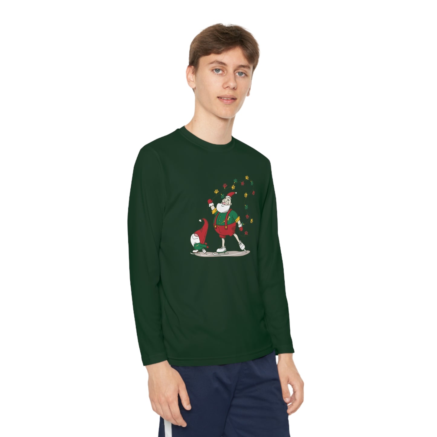 Santa Bok Fan Ice Skating Christmas Youth Long Sleeve Competitor Tee