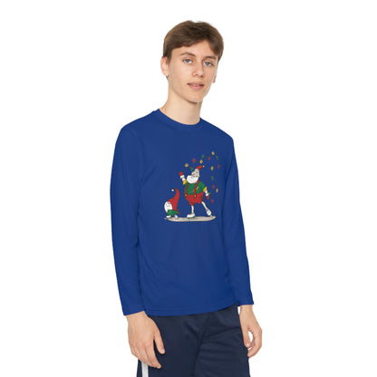 Santa Bok Fan Ice Skating Christmas Youth Long Sleeve Competitor Tee