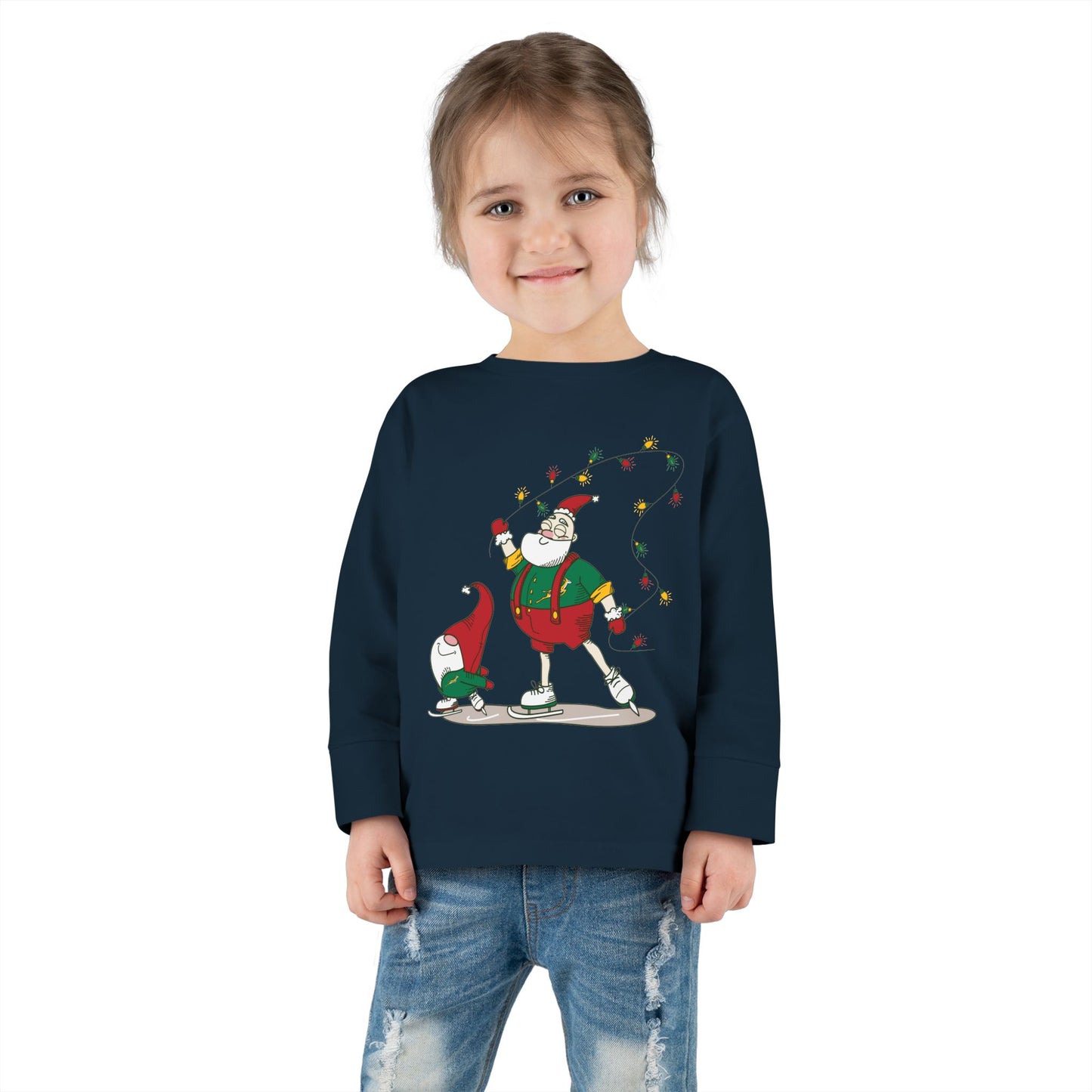 Santa Bok Fan Ice Skating Christmas Toddler Long Sleeve Tee