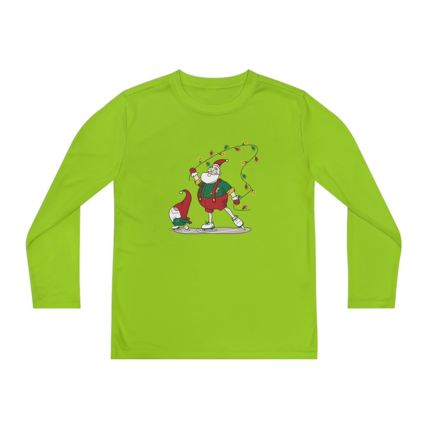 Santa Bok Fan Ice Skating Christmas Youth Long Sleeve Competitor Tee