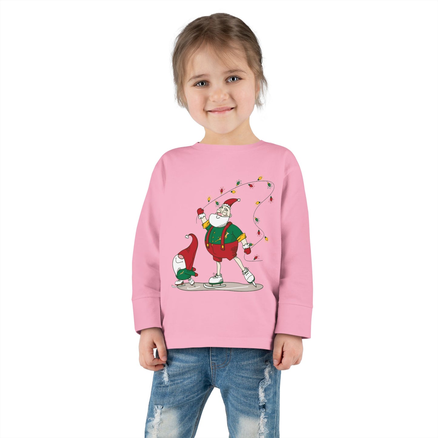 Santa Bok Fan Ice Skating Christmas Toddler Long Sleeve Tee