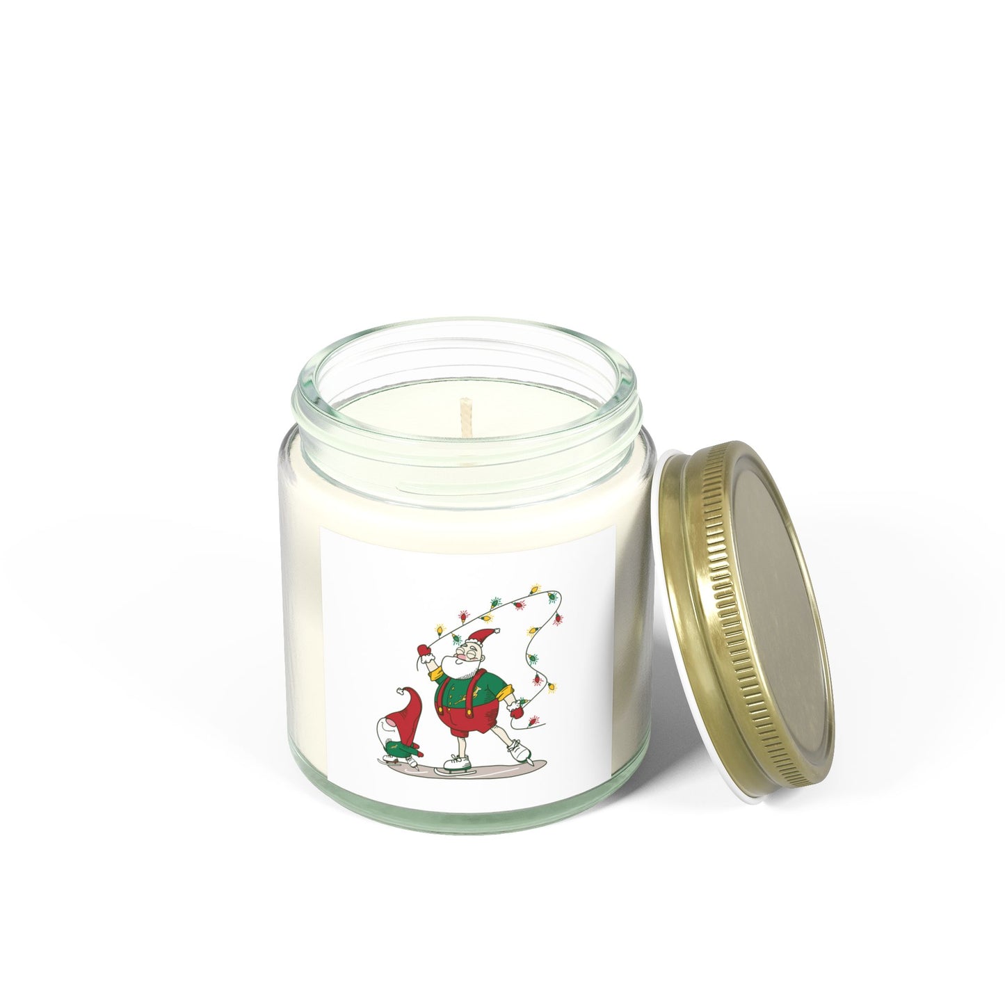 Santa Bok Fan Ice Skating Christmas Scented Coconut Apricot Candles (4oz, 9oz)