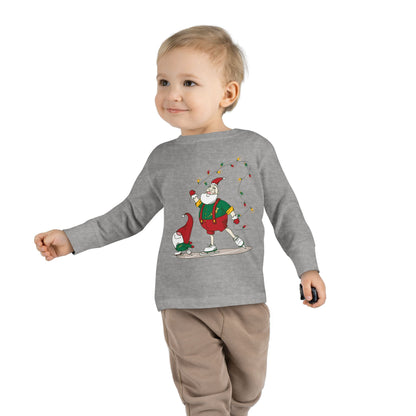 Santa Bok Fan Ice Skating Christmas Toddler Long Sleeve Tee