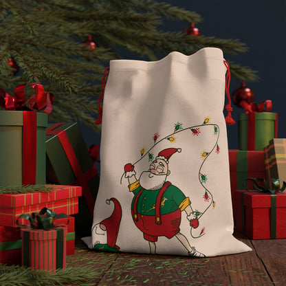 Santa Bok Fan Skating Christmas Gift Linen Bag