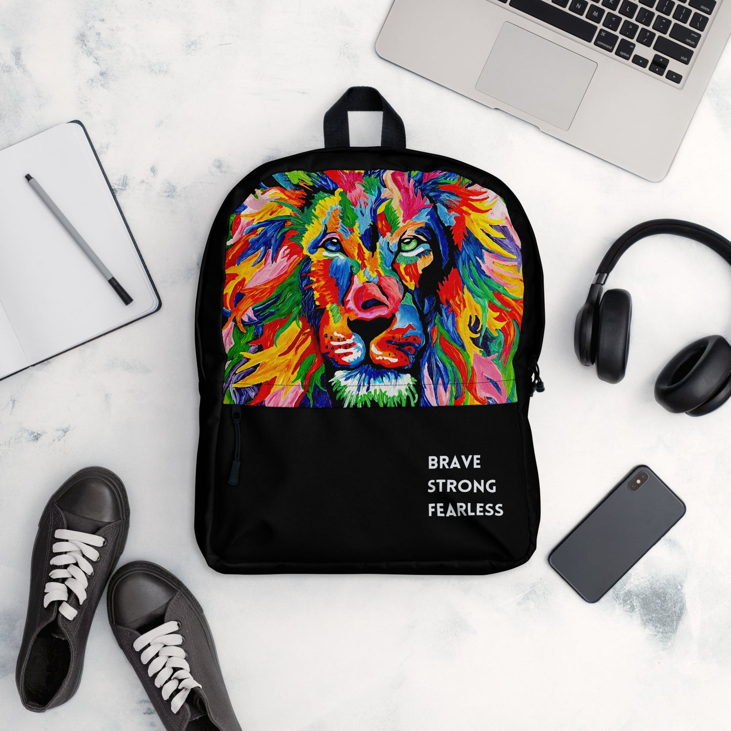 Brave, Strong, Fearless Rainbow Lion Backpack