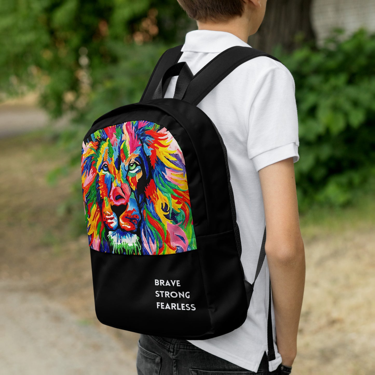 Brave, Strong, Fearless Rainbow Lion Backpack