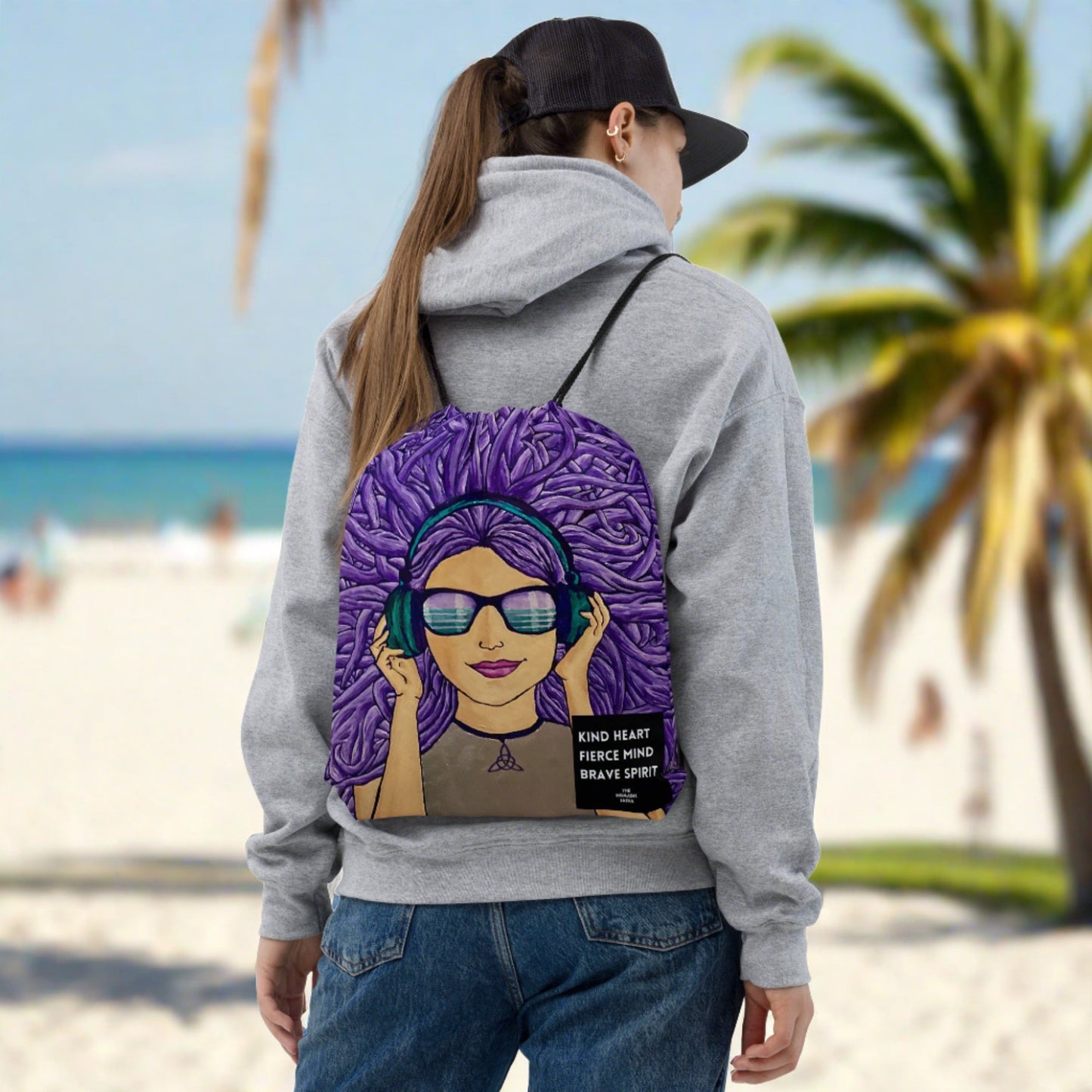 vibin girl purple drawstring bag