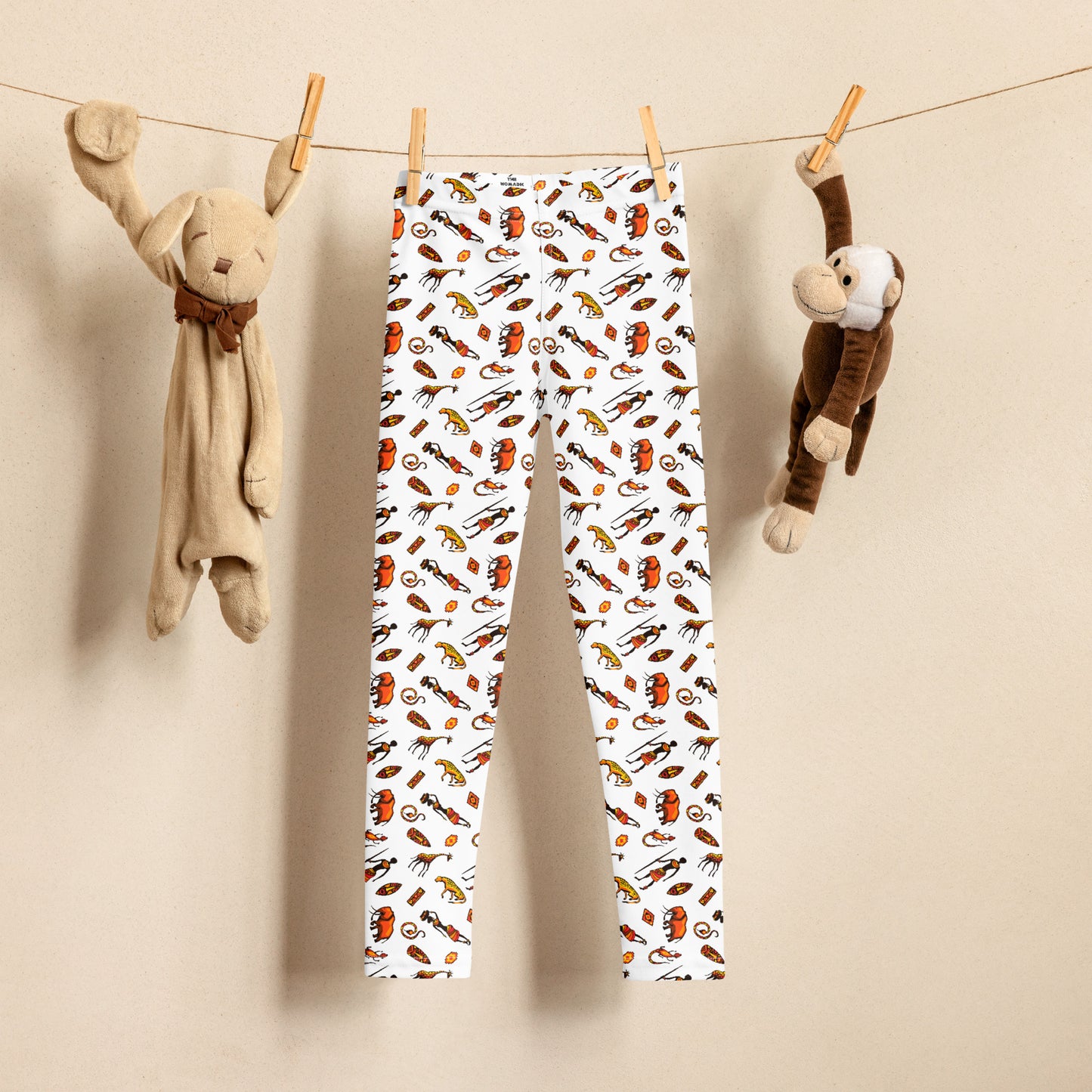 African Bushman & Wildlife Kid's Leggings - White