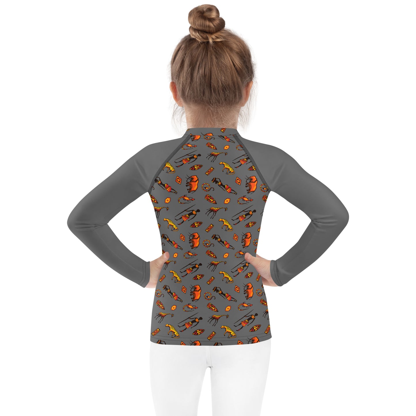 African Bushman & Wildlife Kids Rash Guard - Gray