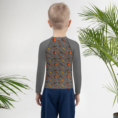 African Bushman & Wildlife Kids Rash Guard - Gray