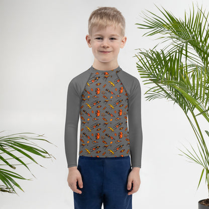 African Bushman & Wildlife Kids Rash Guard - Gray