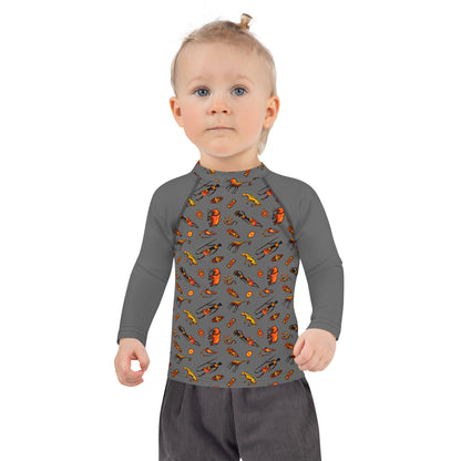 African Bushman & Wildlife Kids Rash Guard - Gray