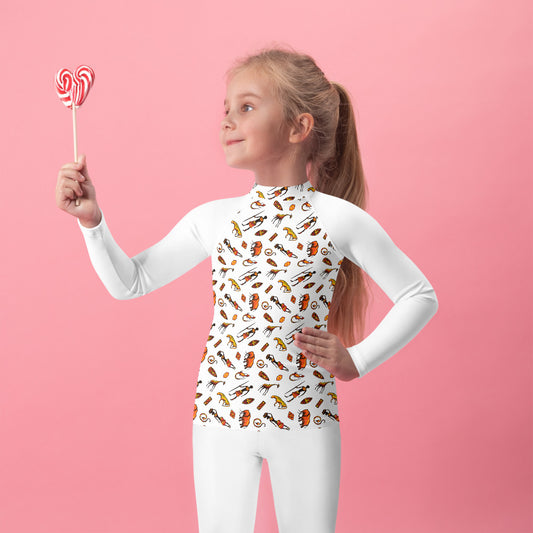 African Bushman & Wildlife Kids Rash Guard - White