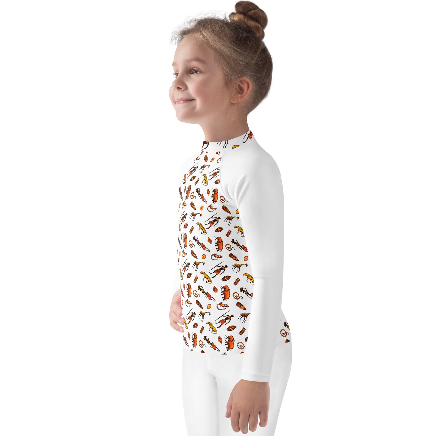 African Bushman & Wildlife Kids Rash Guard - White