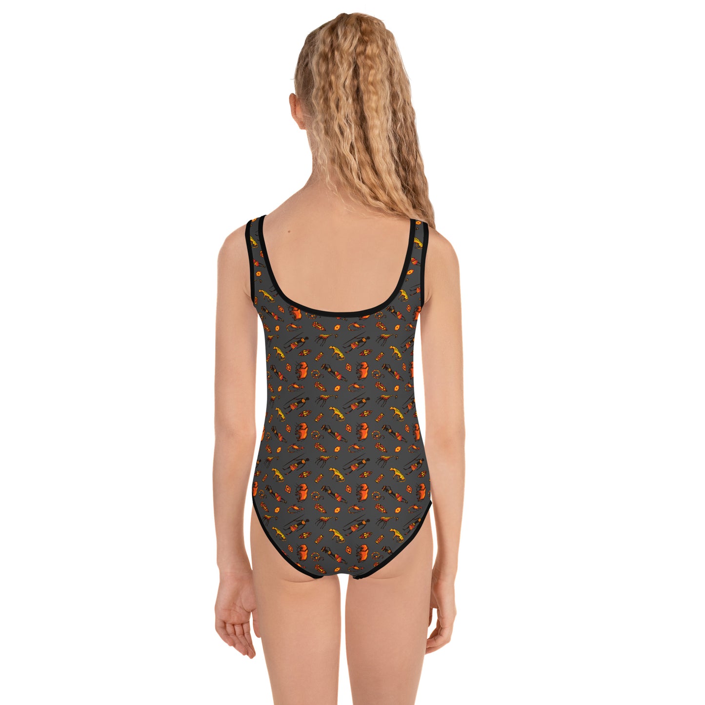 African Bushman & Wildlife Kids Swimsuit - Gray