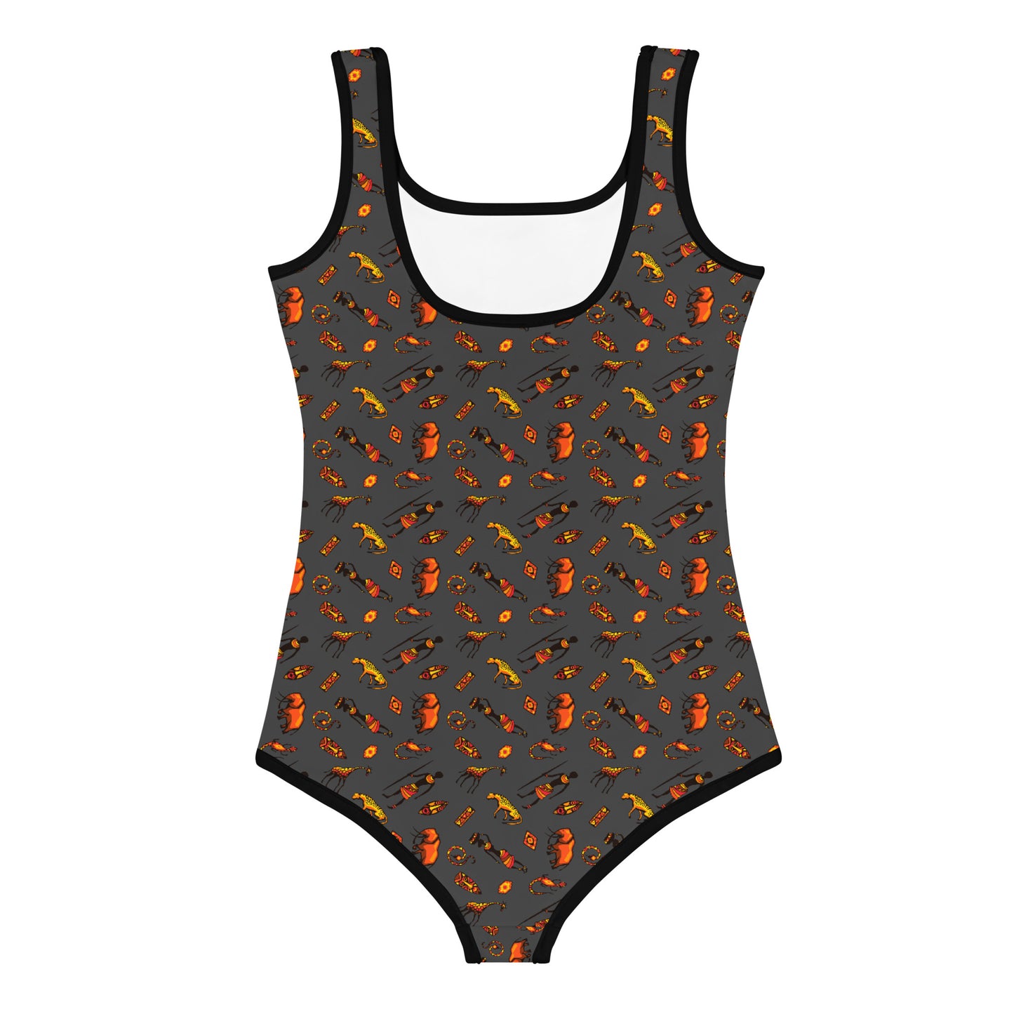 African Bushman & Wildlife Kids Swimsuit - Gray