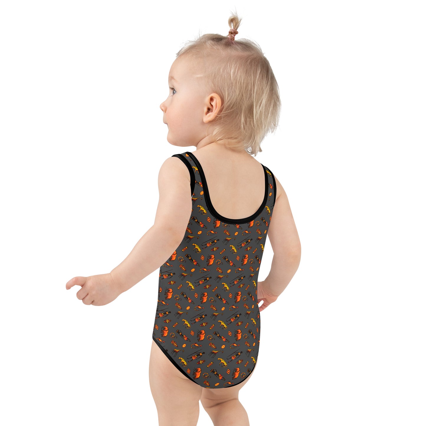 African Bushman & Wildlife Kids Swimsuit - Gray