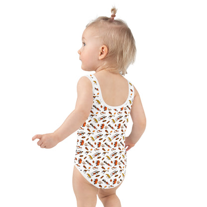 African Bushman & Wildlife Kids Swimsuit - White