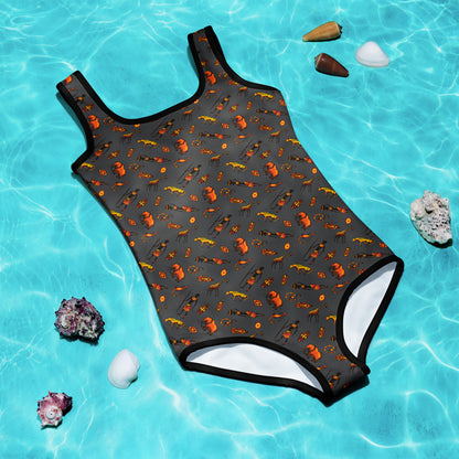 African Bushman & Wildlife Kids Swimsuit - Gray