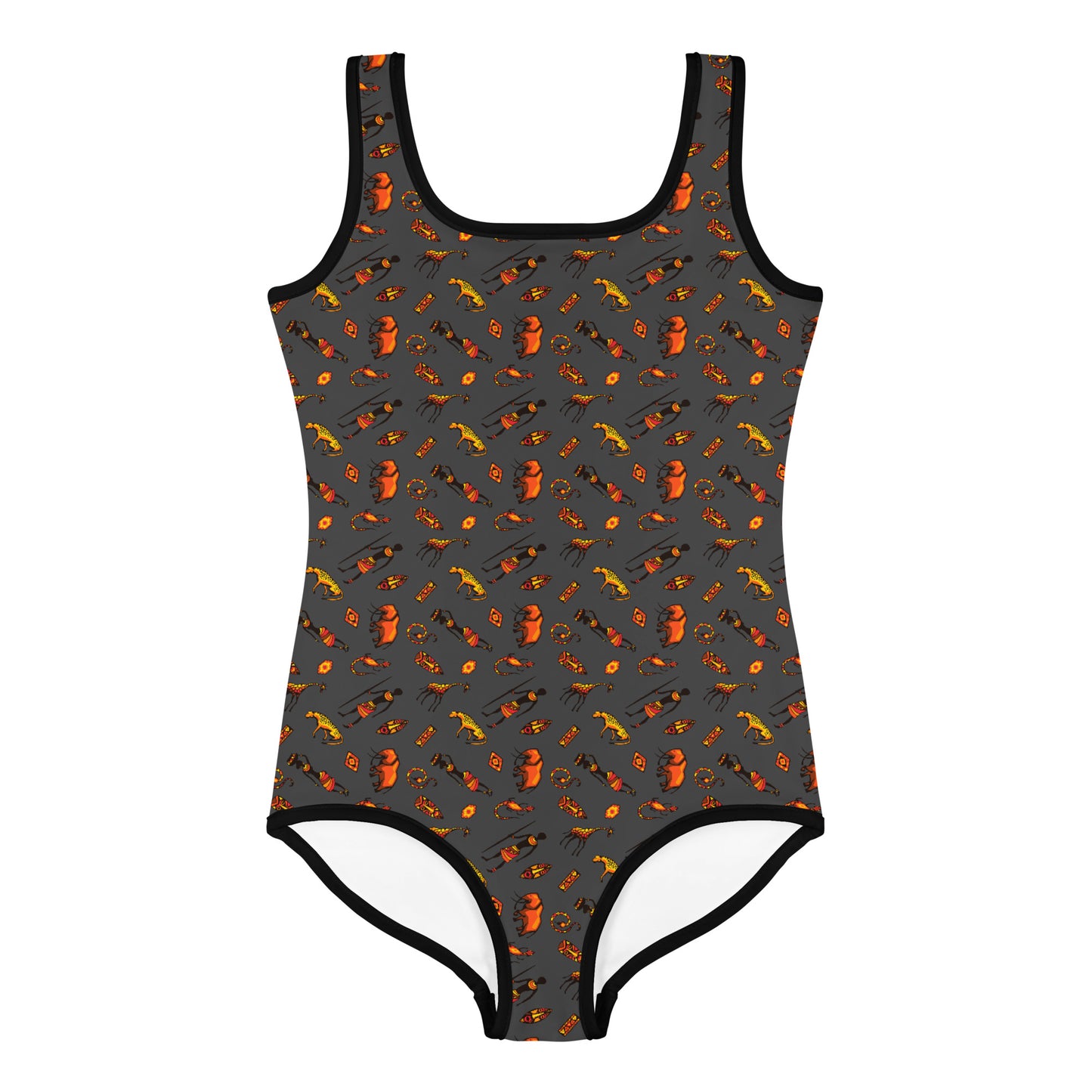 African Bushman & Wildlife Kids Swimsuit - Gray