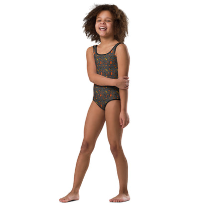 African Bushman & Wildlife Kids Swimsuit - Gray