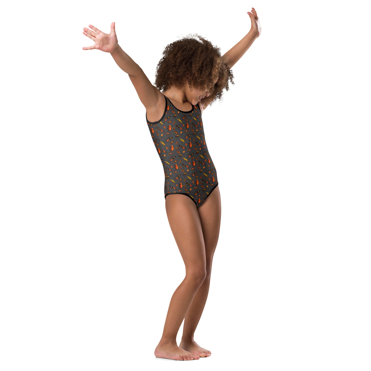 African Bushman & Wildlife Kids Swimsuit - Gray