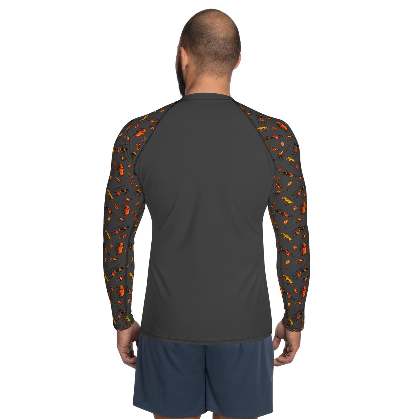 African Bushman & Wildlife Men's Rash Guard - Sleeves/Gray