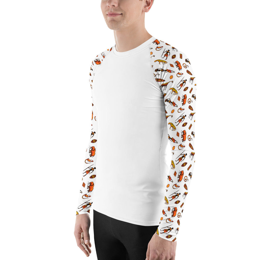 African Bushman & Wildlife Men's Rash Guard - Sleeves/White