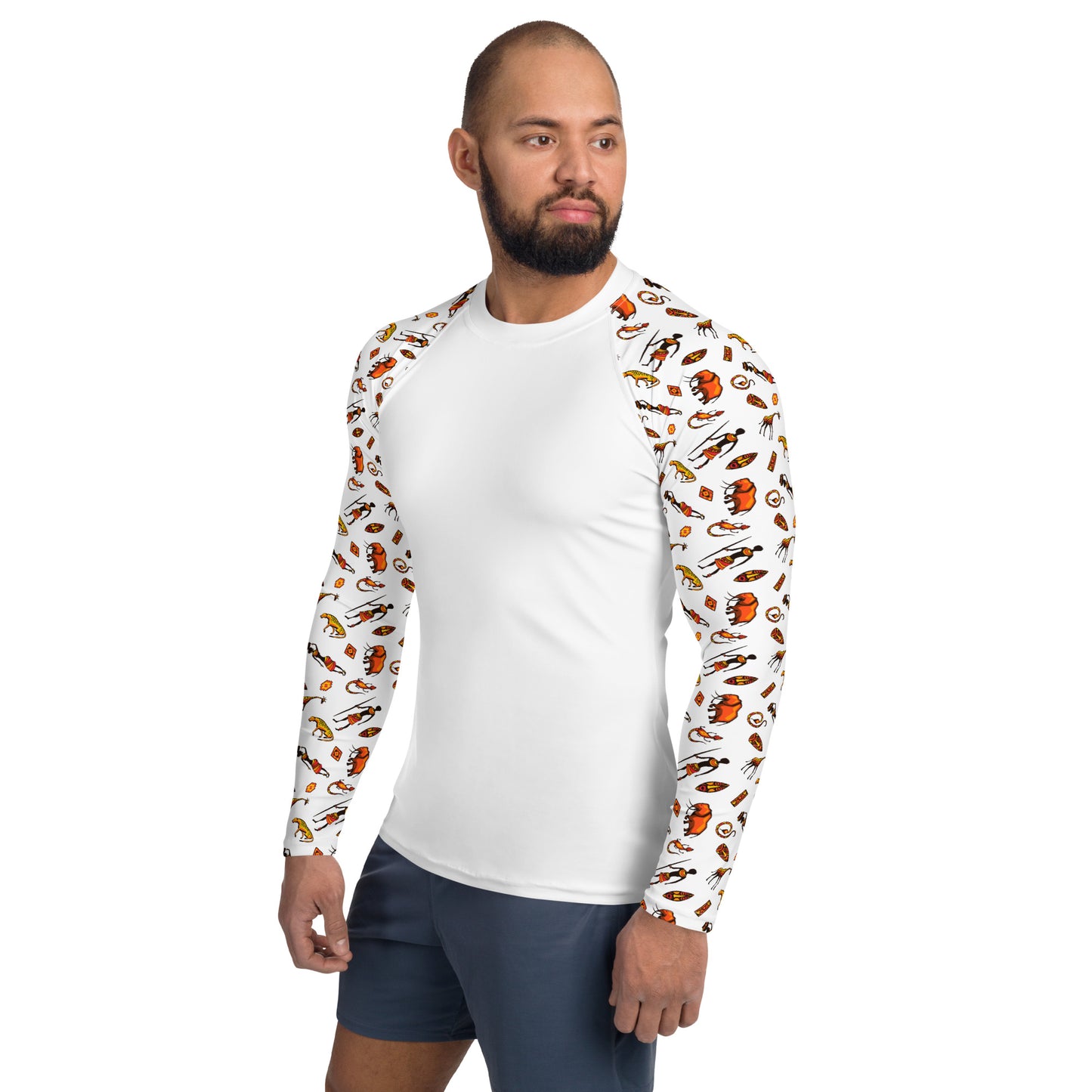 African Bushman & Wildlife Men's Rash Guard - Sleeves/White