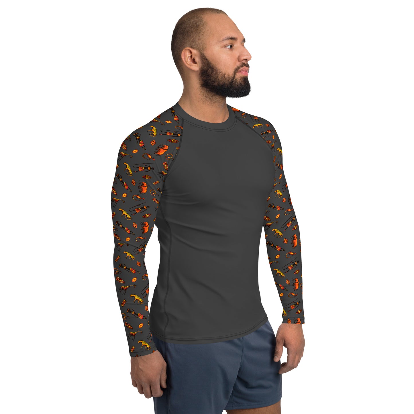 African Bushman & Wildlife Men's Rash Guard - Sleeves/Gray