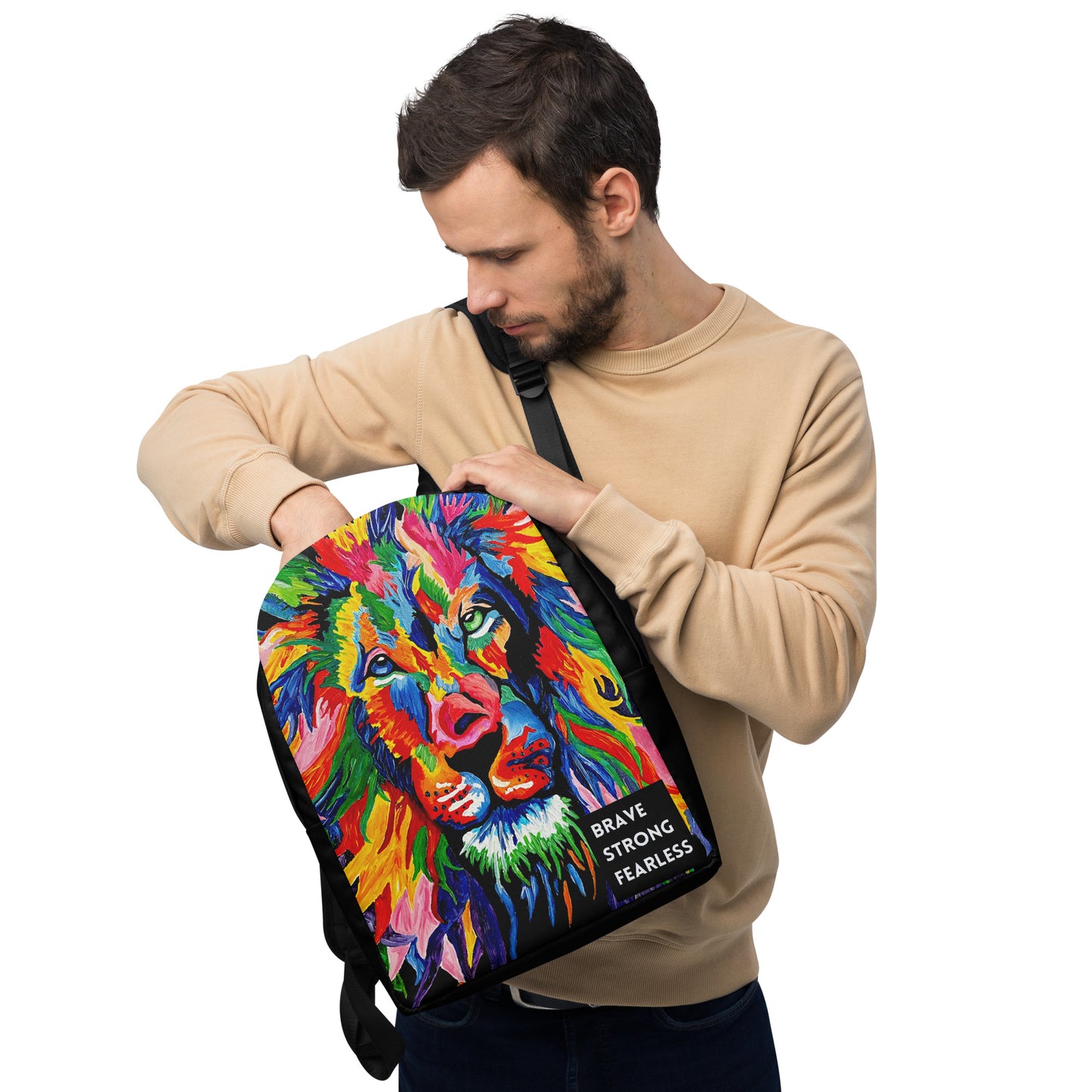 Brave, Strong, Fearless Rainbow Lion Minimalist Backpack