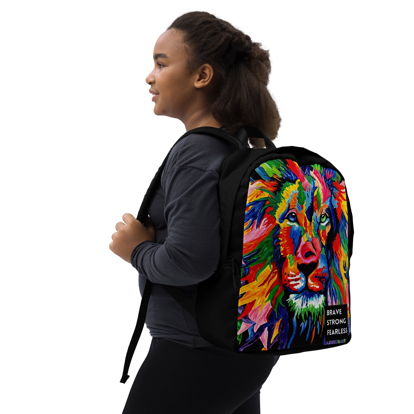 Brave, Strong, Fearless Rainbow Lion Minimalist Backpack