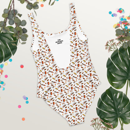 African Bushman & Wildlife One-Piece Swimsuit - White