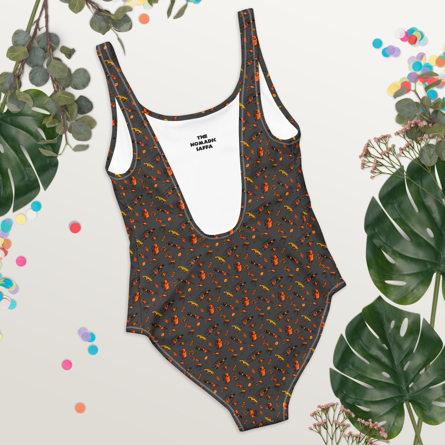 African Bushman & Wildlife One-Piece Swimsuit - Gray