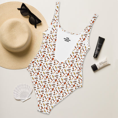 African Bushman & Wildlife One-Piece Swimsuit - White