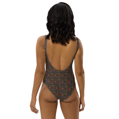 African Bushman & Wildlife One-Piece Swimsuit - Gray