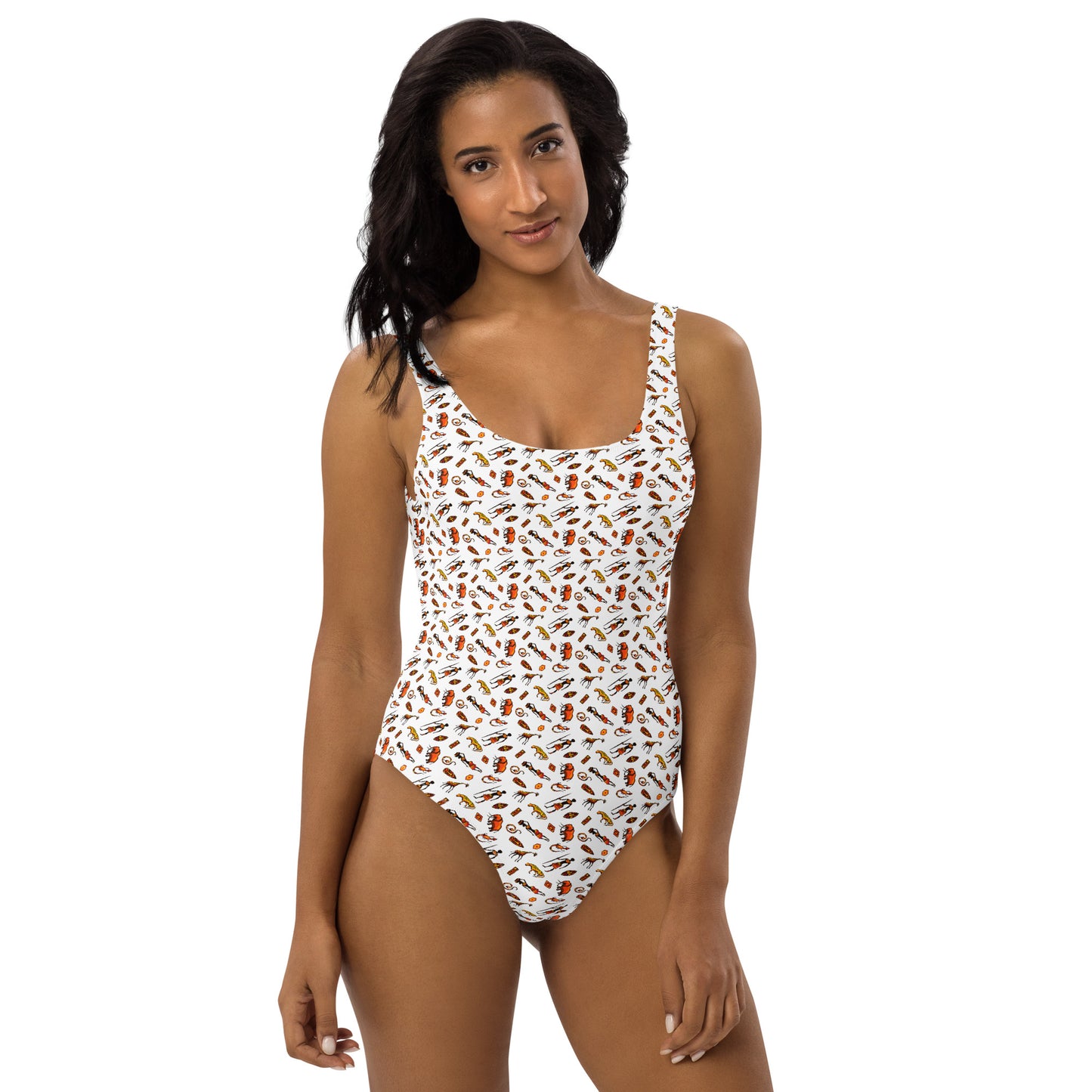 African Bushman & Wildlife One-Piece Swimsuit - White