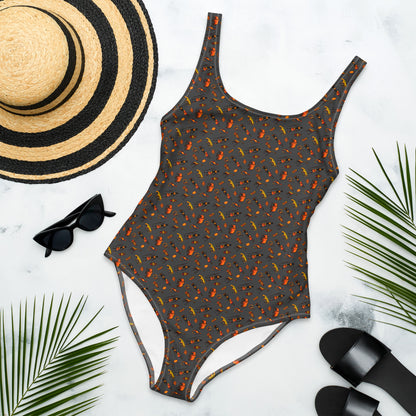 African Bushman & Wildlife One-Piece Swimsuit - Gray